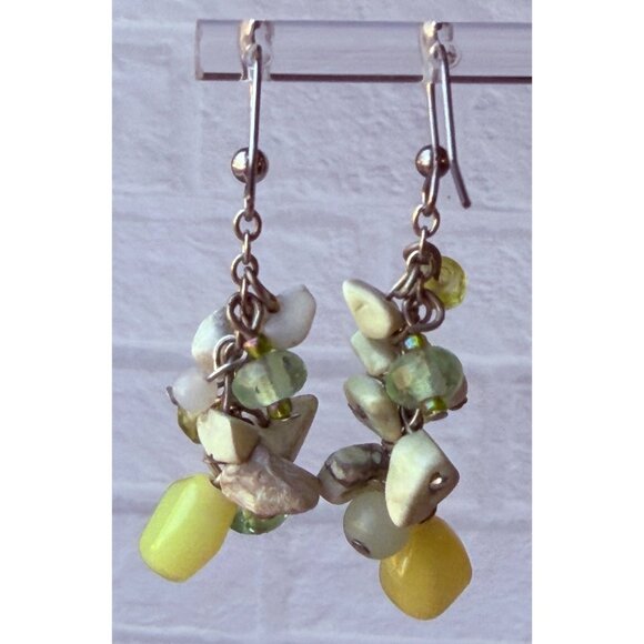 Y2K Chico’s Natural Stone Cluster Dangle Earrings Green Ivory Yellow Drop NOS - Picture 14 of 16